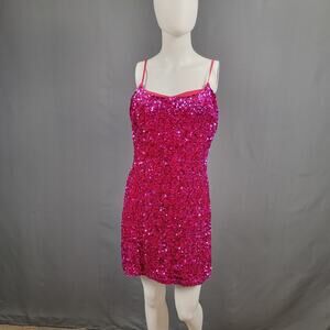 BP Sequin Mini Dress M Hot Pink Sparkle Partywear